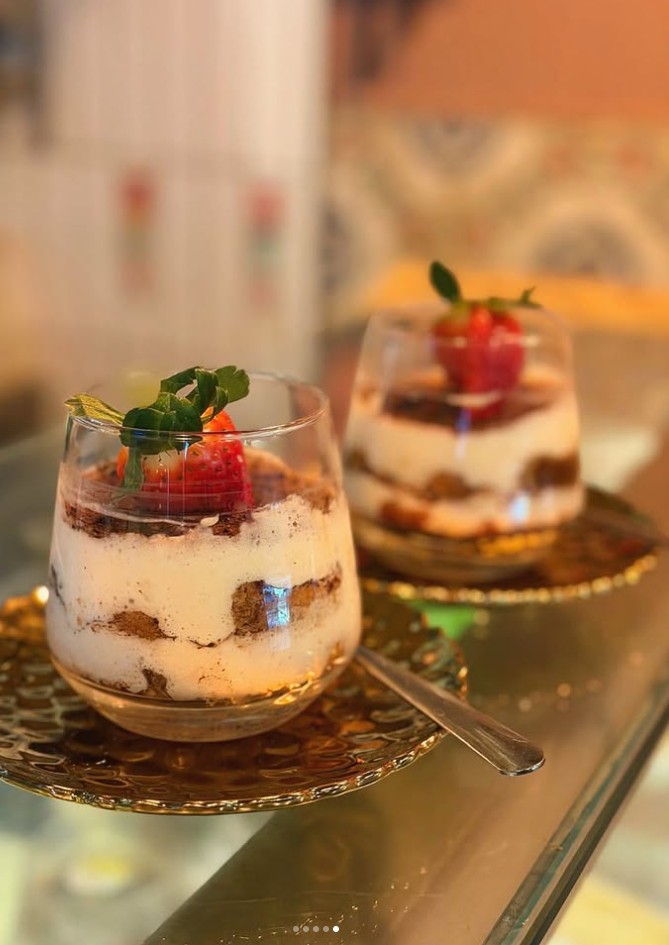 Individual Sicilian desserts with strawberries served at Norma