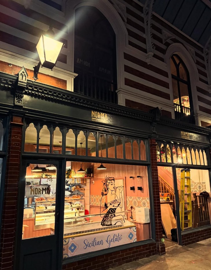 Norma Pasta Kitchen illuminated in Paragon Arcade